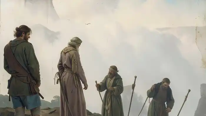 Пятерка Жезлов предостережение таро — символ усталости, а не поражения: пятеро людей с жезлами стоят, не нападая, а уставшие, на фоне тумана и холма