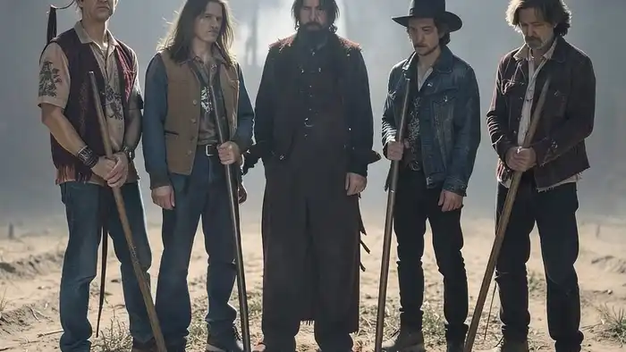 Пятерка Жезлов значение таро — пять человек держат жезлы, но не двигаются — символ усталости и внутреннего напряжения