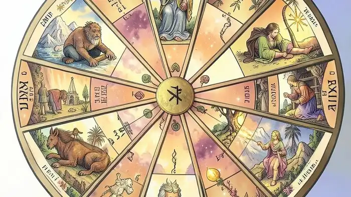 расклад 12 домов таро с картами в каждом доме и астрологическими символами