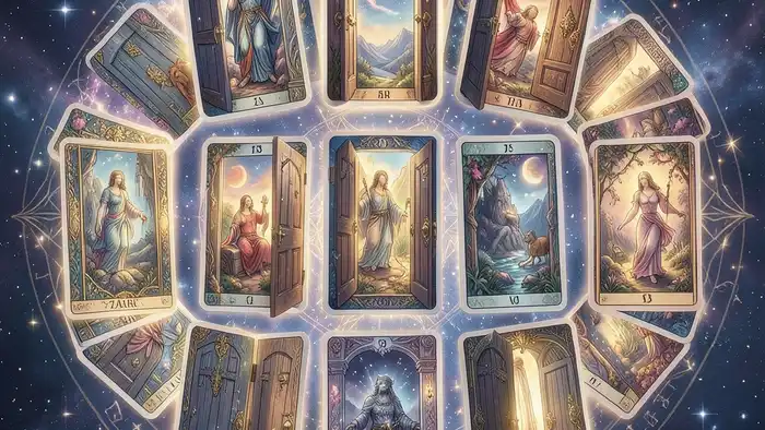 расклад для колоды 78 дверей иллюстрация