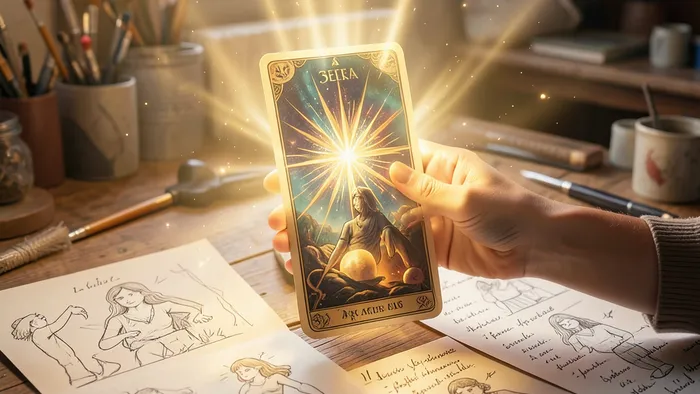 Расклад для вдохновения Таро — карта Звезда как символ идей на рабочем столе творческого человека