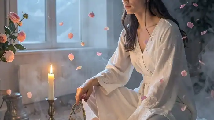 расклад на привлечение любви — схема подковы с картами Таро, свеча, лунный свет