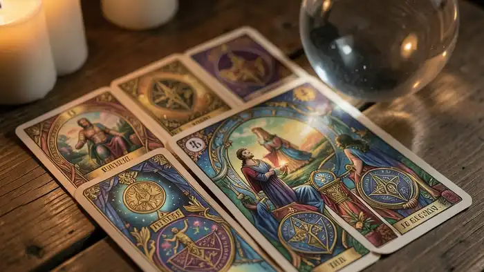 расклад на ресурсы изображение расклада Таро с Пентаклями