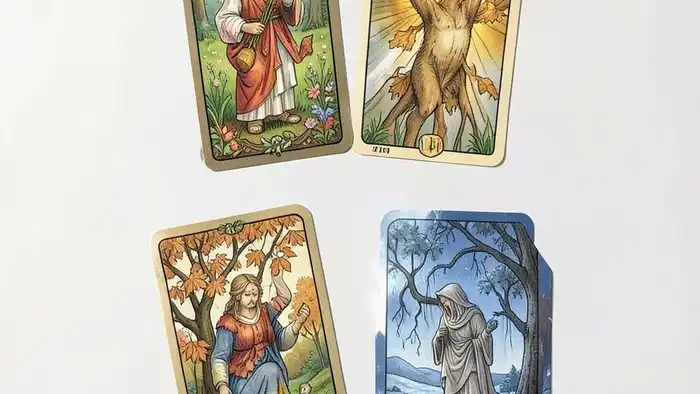 Расклад на сезон 4 карты — Таро с изображением четырёх карт, соответствующих весне, лету, осени и зиме