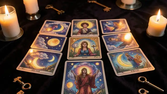 расклад на сновидения – тайный набор карт Таро на фоне ночных символов