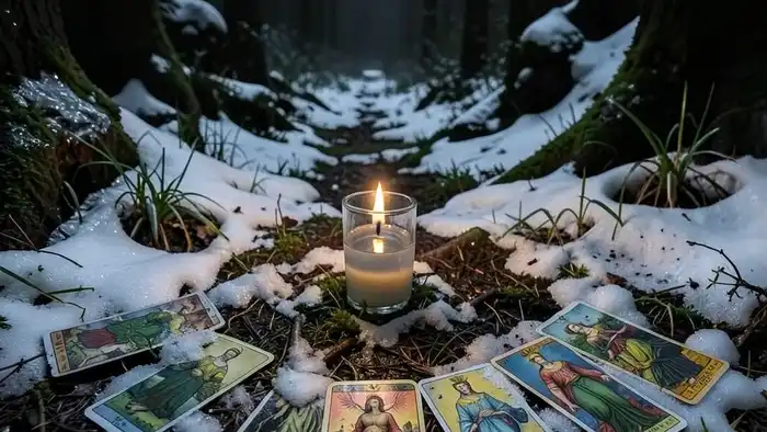 Расклад на весеннее равноденствие: 9 карт Таро в круге с символами весны