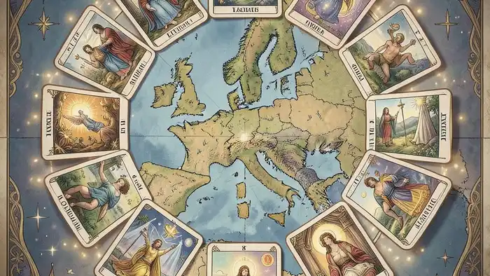 Расклад Таро 12 домов на Европу — схема с картами и картой Европы