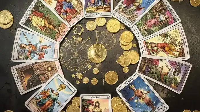 Расклад Таро 12 домов на финансовый рост, карта с финансовыми символами