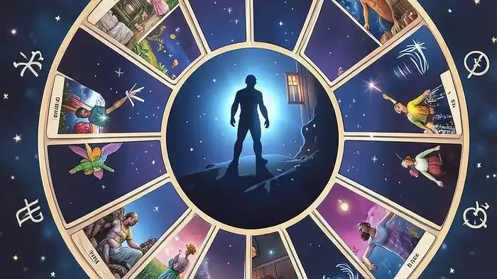 Расклад Таро "12 домов" на отчисление — схема позиций с картами и астрологическими символами