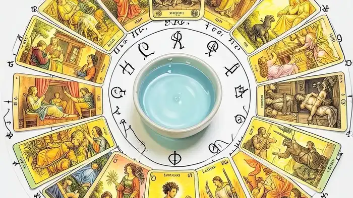 Расклад Таро "12 домов" на разделение имущества — схема позиций с картами и астрологическими символами