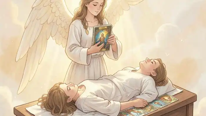 расклад Таро «ангел-хранитель» на лечение – изображение ангела‑хранителя с колодой Таро