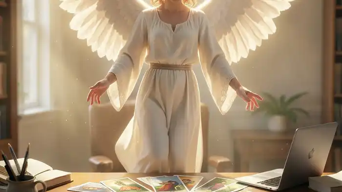расклад Таро «ангел‑хранитель» на свое дело – изображение ангела‑хранителя над рабочим столом