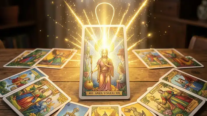 Расклад Таро «анкх» на благосостояние, карта Анкх в центре, символ финансового потока