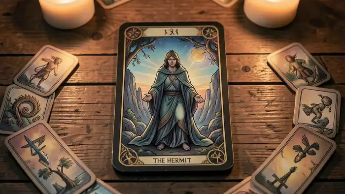 Расклад Таро «анкх» на холодность партнера – карта Отшельник в центре
