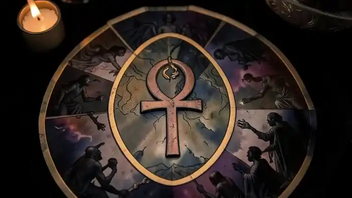 Расклад Таро «анкх» на тень – изображение расклада с символом анкх и свечами