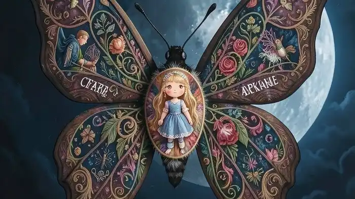 Расклад Таро "бабочка" на следующий год — схема с шестью позициями, изображёнными как метаморфоза гусеницы в бабочку с картами Таро.