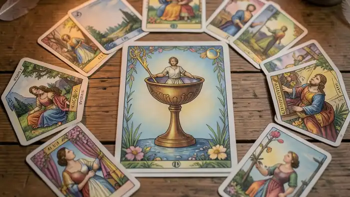 Расклад Таро «чаша» на новый брак – карта Чаша в центре, символизирующая любовь и союз