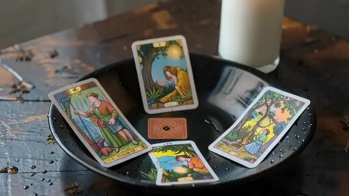 Расклад Таро "чаша" на прощение себя — схема позиций с картами и чашей воды