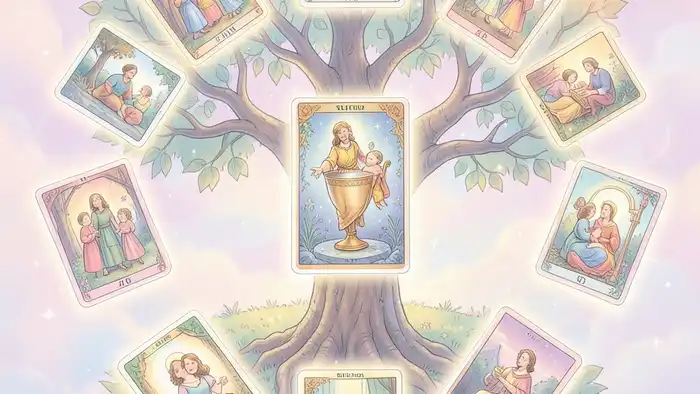 Расклад Таро «чаша» на внуков – изображение карт и семейного древа