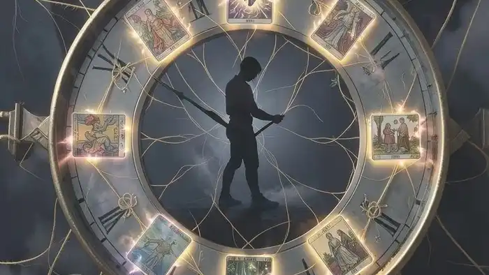 Расклад Таро "часы" на банкротство физлица — схема из 12 позиций с картами Таро, каждая из которых отражает аспект финансового кризиса.