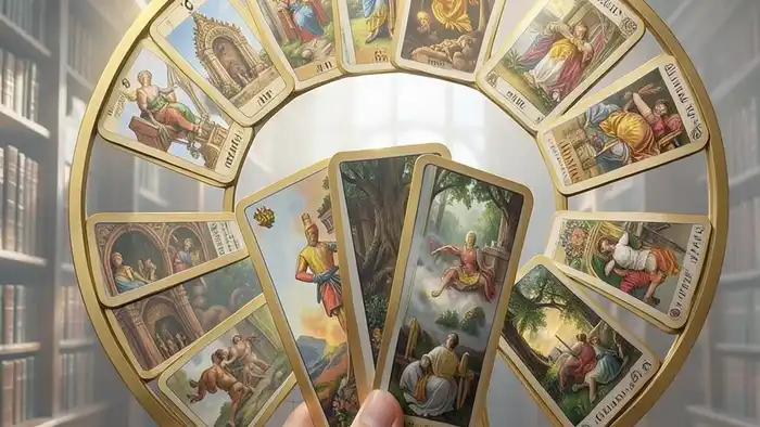 Расклад Таро "часы" на бедность — схема 12 позиций с картами и символами времени