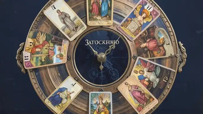 Расклад Таро "часы" на накопления: схема позиций с картами и центральной позицией