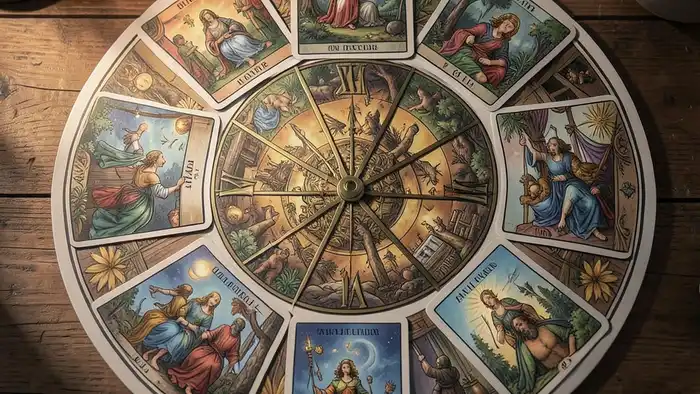 Расклад Таро «часы» на смену работы – изображение циферблата с картами