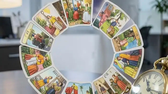 Расклад Таро "часы" на тендер — 12 позиций, как циферблат, с картами и символами времени