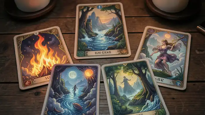 Расклад Таро четыре стихии на испытательный срок, изображение карт стихий