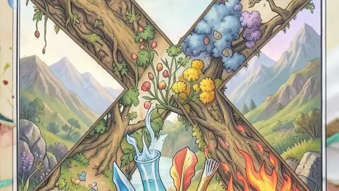 Расклад Таро "четыре стихии" на открытие бизнеса — схема карт с символами Земли, Воды, Воздуха и Огня