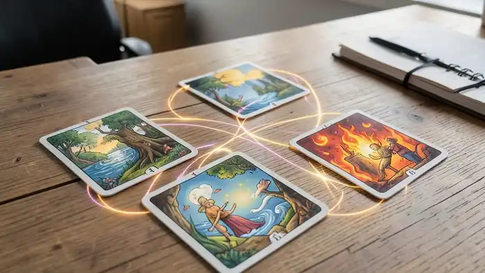 Расклад Таро «четыре стихии» на рабочую атмосферу – визуальная схема