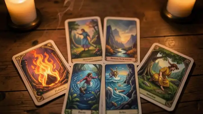 Расклад Таро «четыре стихии» на сплетни – визуальная композиция