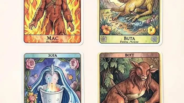 Расклад Таро "четыре стихии" выиграю ли суд: схема позиций с картами и символами элементов