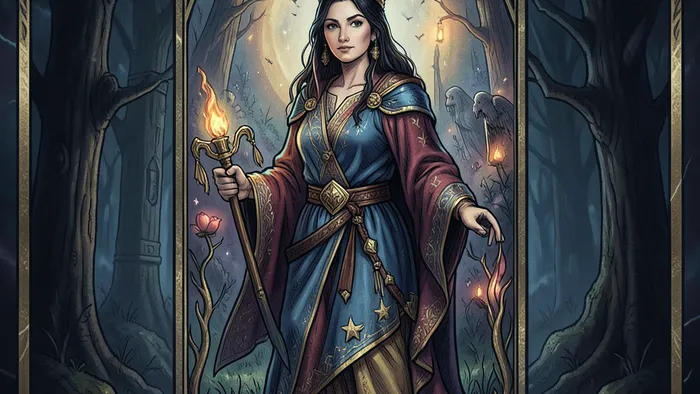 Расклад Таро да или нет на замужество — женские руки держат карту 2 Кубков на фоне свадебных атрибутов