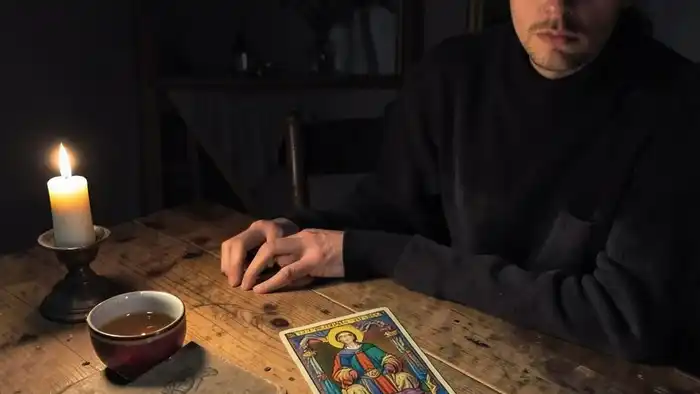 Расклад Таро "да или нет одна карта" на творческий проект — одинокий человек с одной картой в тишине