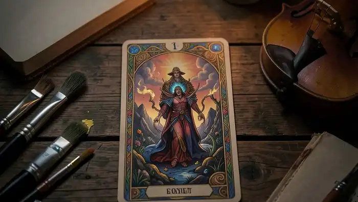 Расклад Таро «да или нет одна карта» на творчество, карта на столе среди художественных принадлежностей