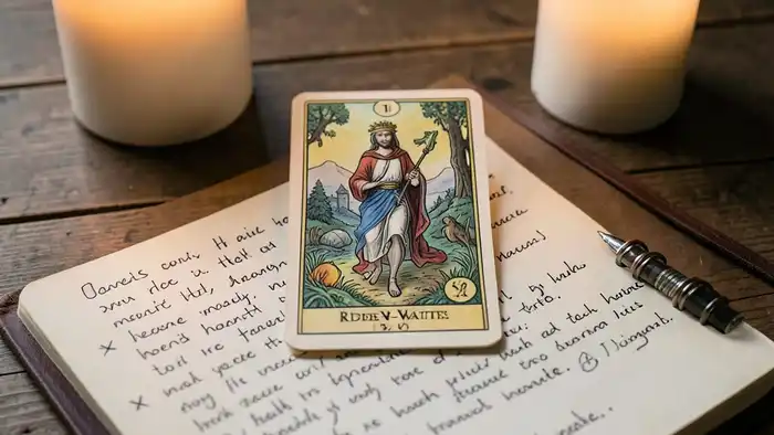 Расклад Таро «да или нет одна карта» на психическое здоровье, карта Солнце, свеча, блокнот