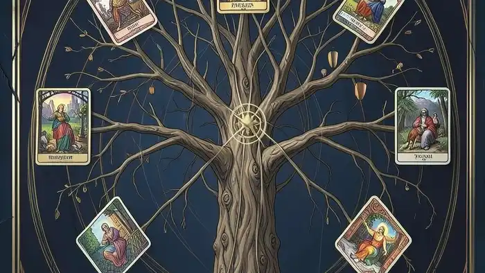Расклад Таро "дерево жизни" на подработку: схема позиций с картами и сефиротами