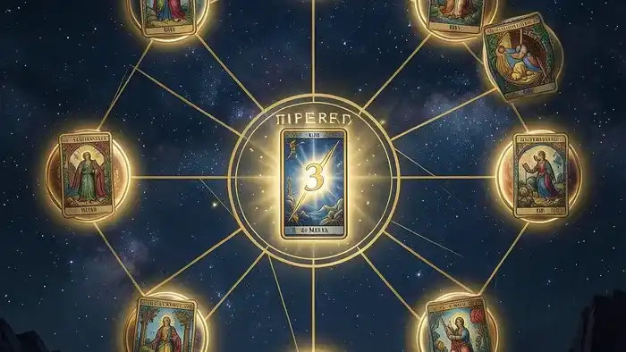 Расклад Таро Дерево Жизни на раскаяние партнера - схема сефирот с картами на темном фоне