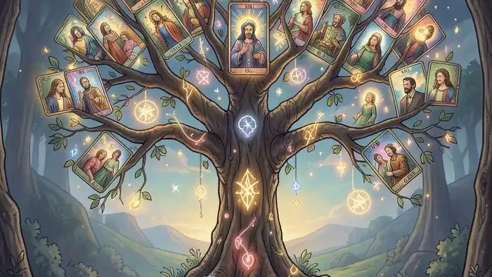 Расклад Таро «дерево жизни» иллюстрация дерева из карт