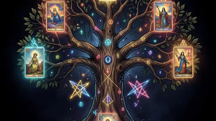 Расклад Таро «Древо Сефирот» – виз��альная схема с картами на сеффиротах