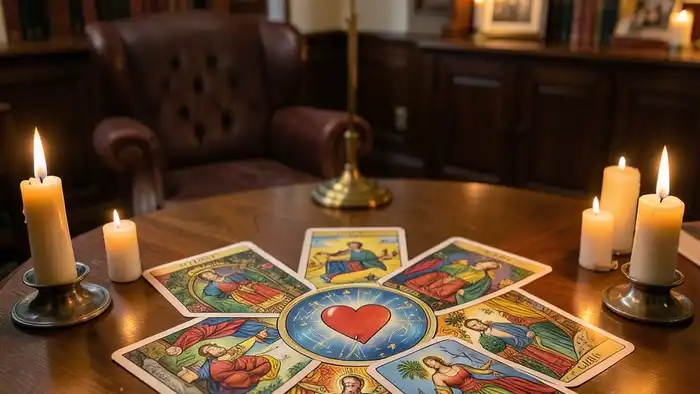 Расклад Таро два сердца на денежный поток, карта Два Сердца в центре