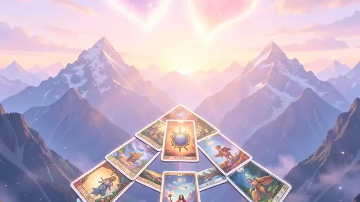 Расклад Таро «два сердца» на горы – визуальная метафора баланса сердца и гор