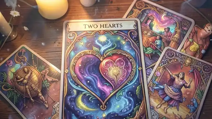Расклад Таро «два сердца» на свободу в отношениях – визуальная иллюстрация
