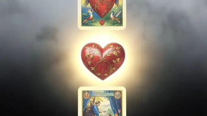 Расклад Таро "два сердца" на желание — схема шести позиций с выложенными картами, символизирующие сознательное и бессознательное желание