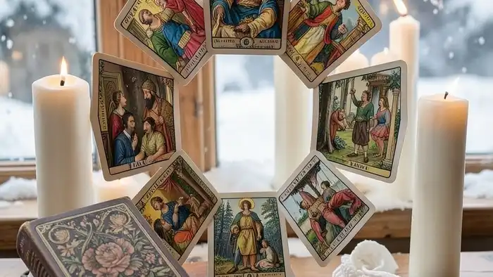 Расклад Таро гексаграмма на Рождество — схема позиций с картами и свечами