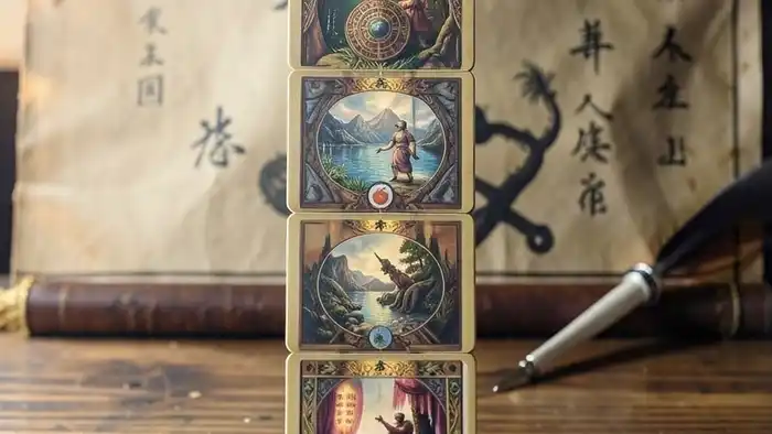 Расклад Таро "гексаграмма" на стажировку: шесть карт, расположенных в вертикальной колонне, символизирующие пять уровней внутреннего и внешнего опыта стажёра