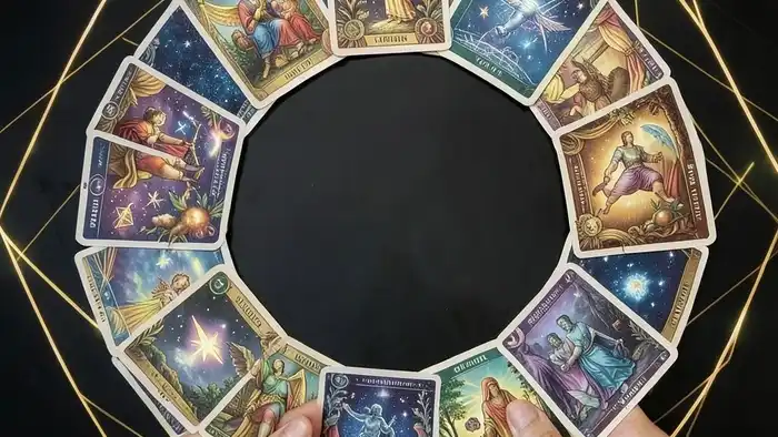 Расклад Таро "годовой на 12 месяцев" на сделку — схема с 12 картами и астрологическими символами