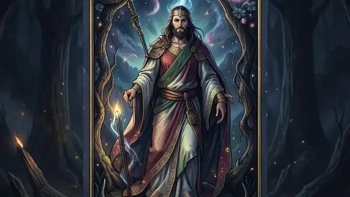 Расклад Таро годовой на 12 месяцев — рука раскладывает карты по кругу на деревянном столе