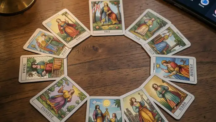 Расклад Таро годовой на 12 месяцев, визуальная схема на столе